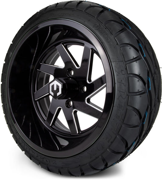 14" Fury Glossy Black with Ball Mill Wheels & Street Tires Combo MODZ