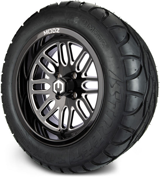 14" Mayhem Glossy Black with Ball Mill Wheels & Street Tires Combo MODZ