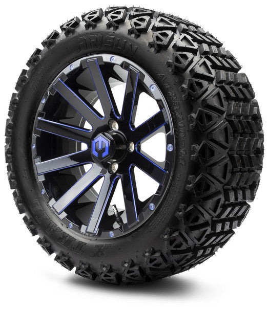 14" Mauler Glossy Black and Blue with Ball Mill Wheels & Off-Road Tires Combo MODZ