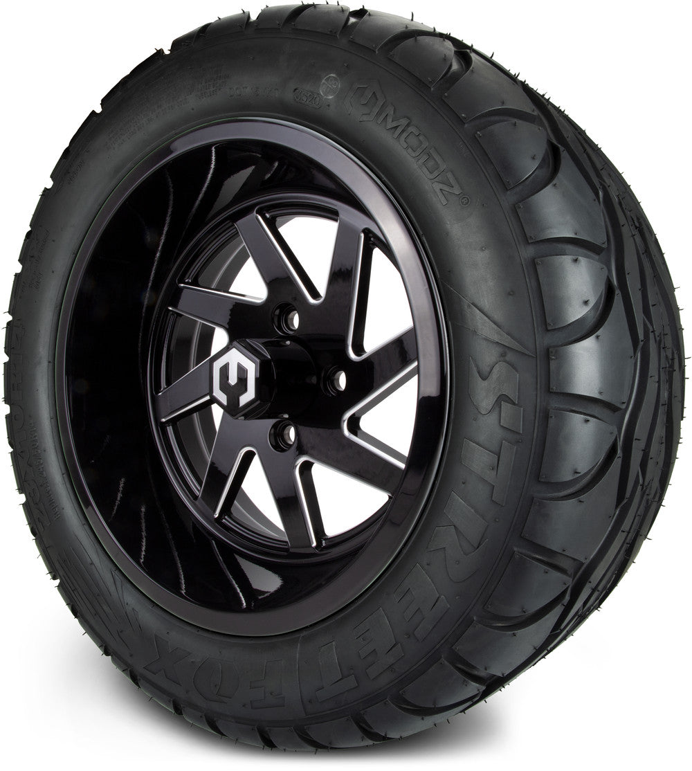 14" Fury Glossy Black with Ball Mill Wheels & Street Tires Combo MODZ