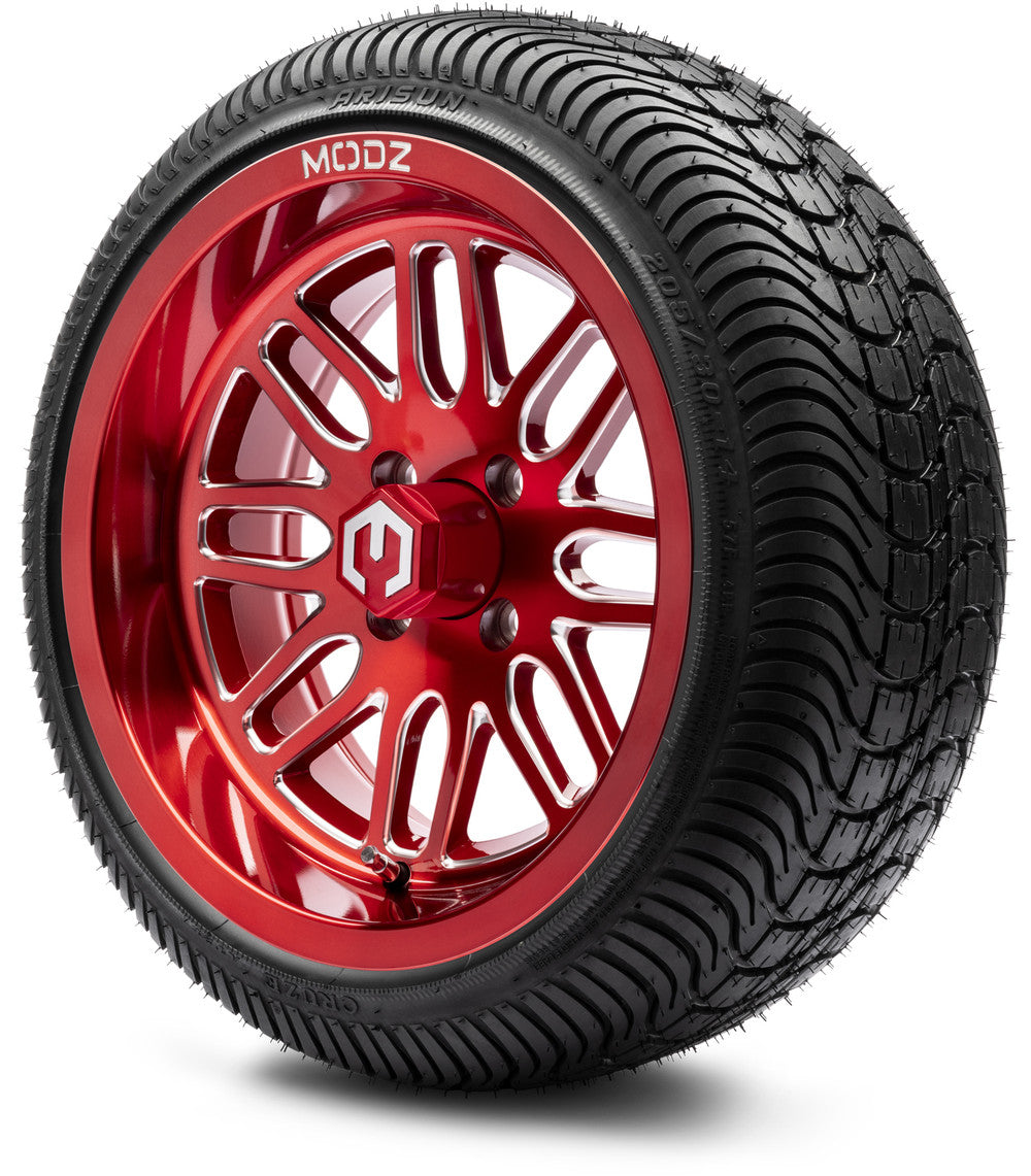 14" Mayhem Brushed Red with Ball Mill Wheels & Street Tires Combo MODZ