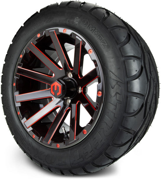 14" Mauler Glossy Black and Red with Ball Mill Wheels & Street Tires Combo MODZ