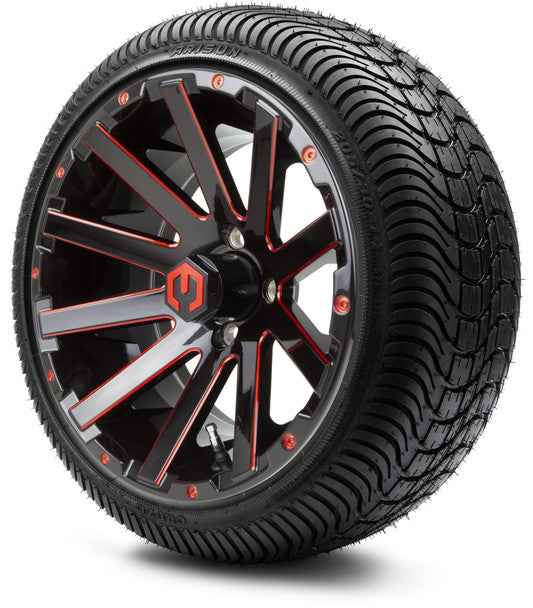 14" Mauler Glossy Black and Red with Ball Mill Wheels & Street Tires Combo MODZ