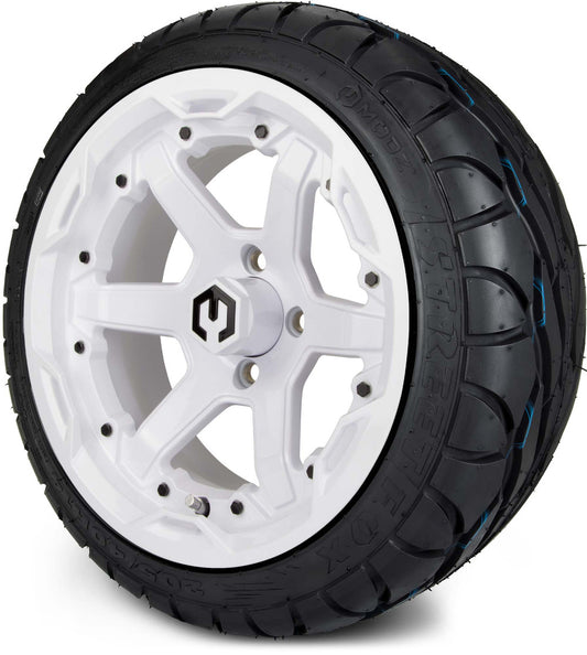 14" Gladiator Glossy White Wheels and Street Tires Combo MODZ