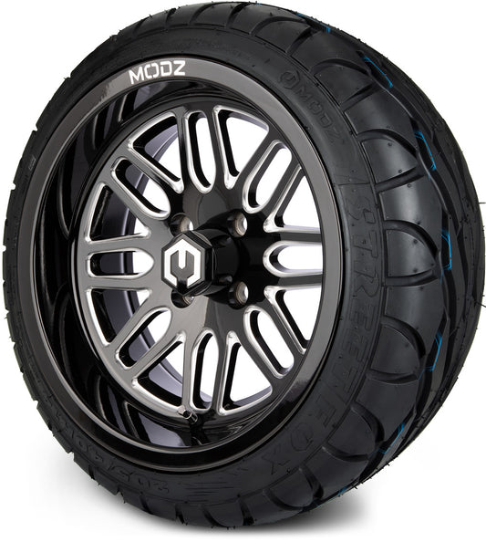 14" Mayhem Glossy Black with Ball Mill Wheels & Street Tires Combo MODZ