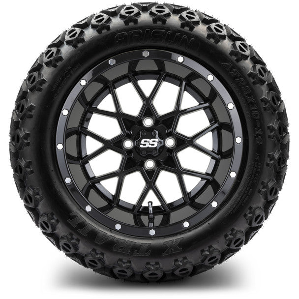 14" Vortex Glossy Black Wheels & Off-Road Tires Combo MODZ