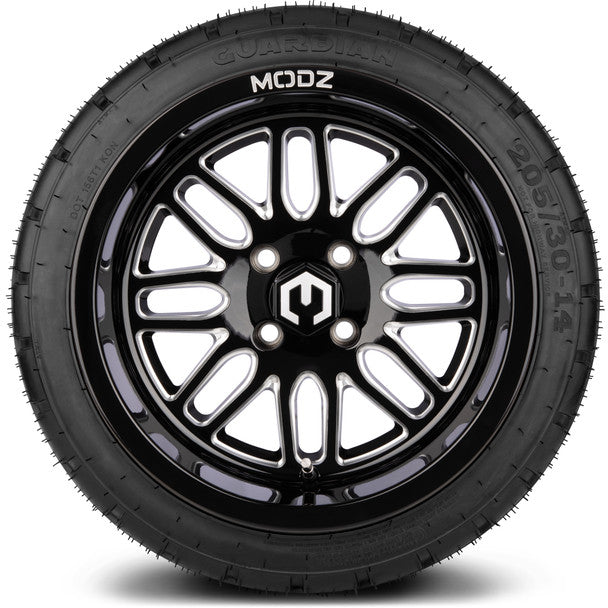 14" Mayhem Glossy Black with Ball Mill Wheels & Street Tires Combo MODZ