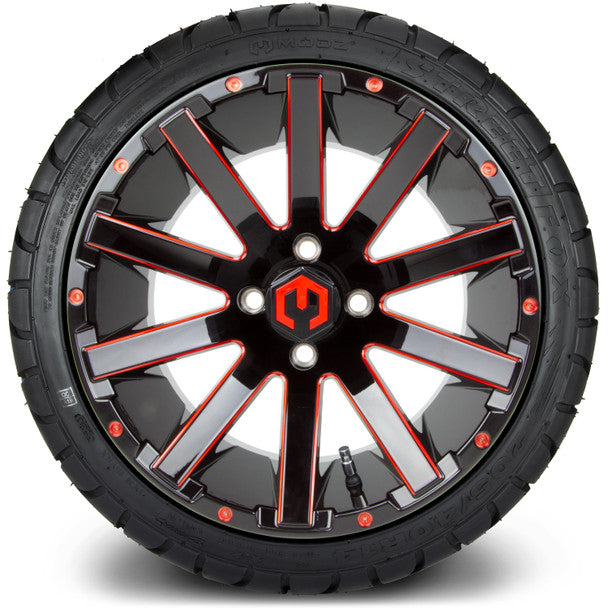 14" Mauler Glossy Black and Red with Ball Mill Wheels & Street Tires Combo MODZ