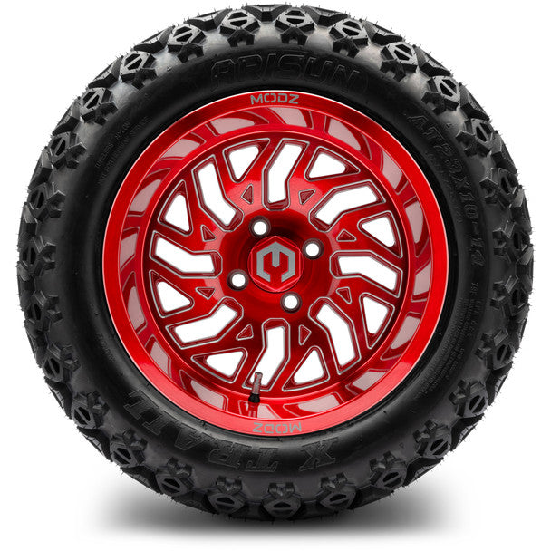 14" Carnage Brushed Red with Ball Mill Wheels & Off-Road Tires Combo MODZ