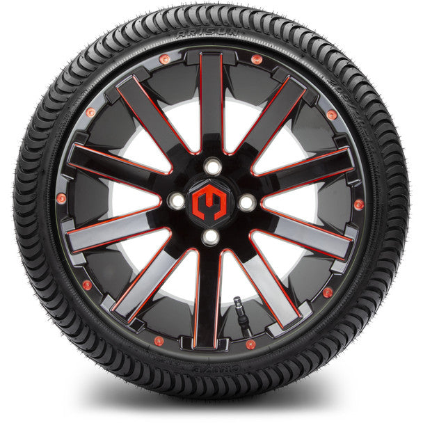 14" Mauler Glossy Black and Red with Ball Mill Wheels & Street Tires Combo MODZ