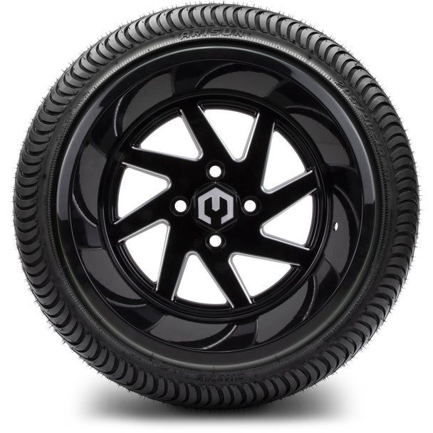 14" Fury Glossy Black with Ball Mill Wheels & Street Tires Combo MODZ