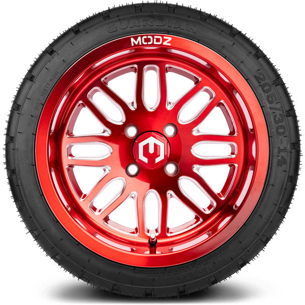 14" Mayhem Brushed Red with Ball Mill Wheels & Street Tires Combo MODZ