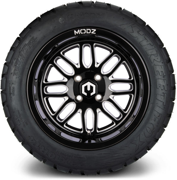 14" Mayhem Glossy Black with Ball Mill Wheels & Street Tires Combo MODZ