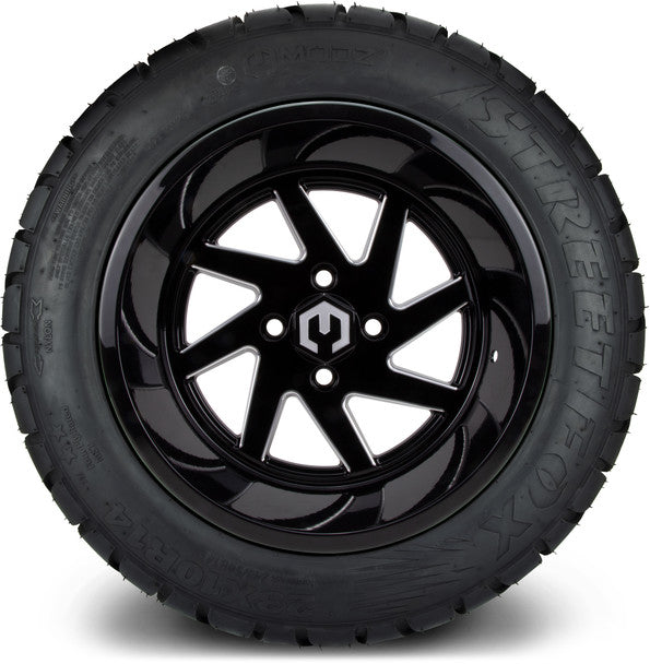 14" Fury Glossy Black with Ball Mill Wheels & Street Tires Combo MODZ