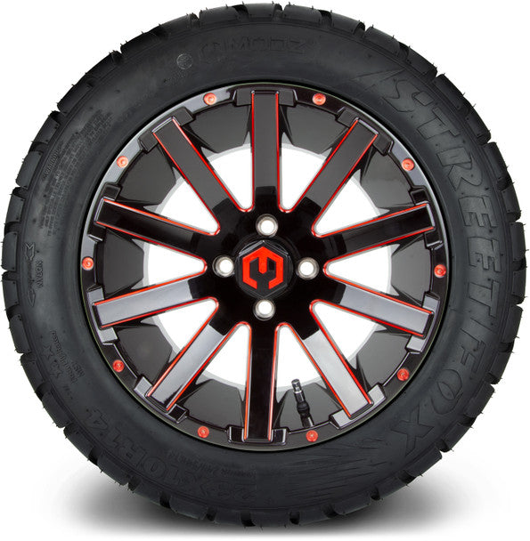 14" Mauler Glossy Black and Red with Ball Mill Wheels & Street Tires Combo MODZ