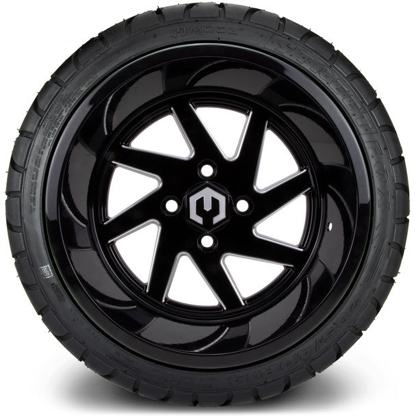 14" Fury Glossy Black with Ball Mill Wheels & Street Tires Combo MODZ