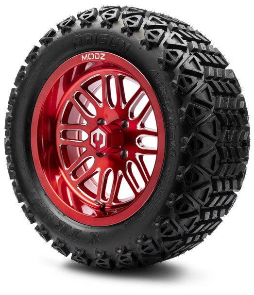 14" Mayhem Brushed Red with Ball Mill Wheels & Off-Road Tires Combo MODZ