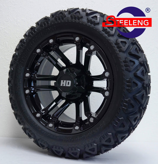 14"X7" BLACK 'RHINO' ALUMINUM ALLOY WHEELS / 23X10X14 ALL TERRAIN TIRE