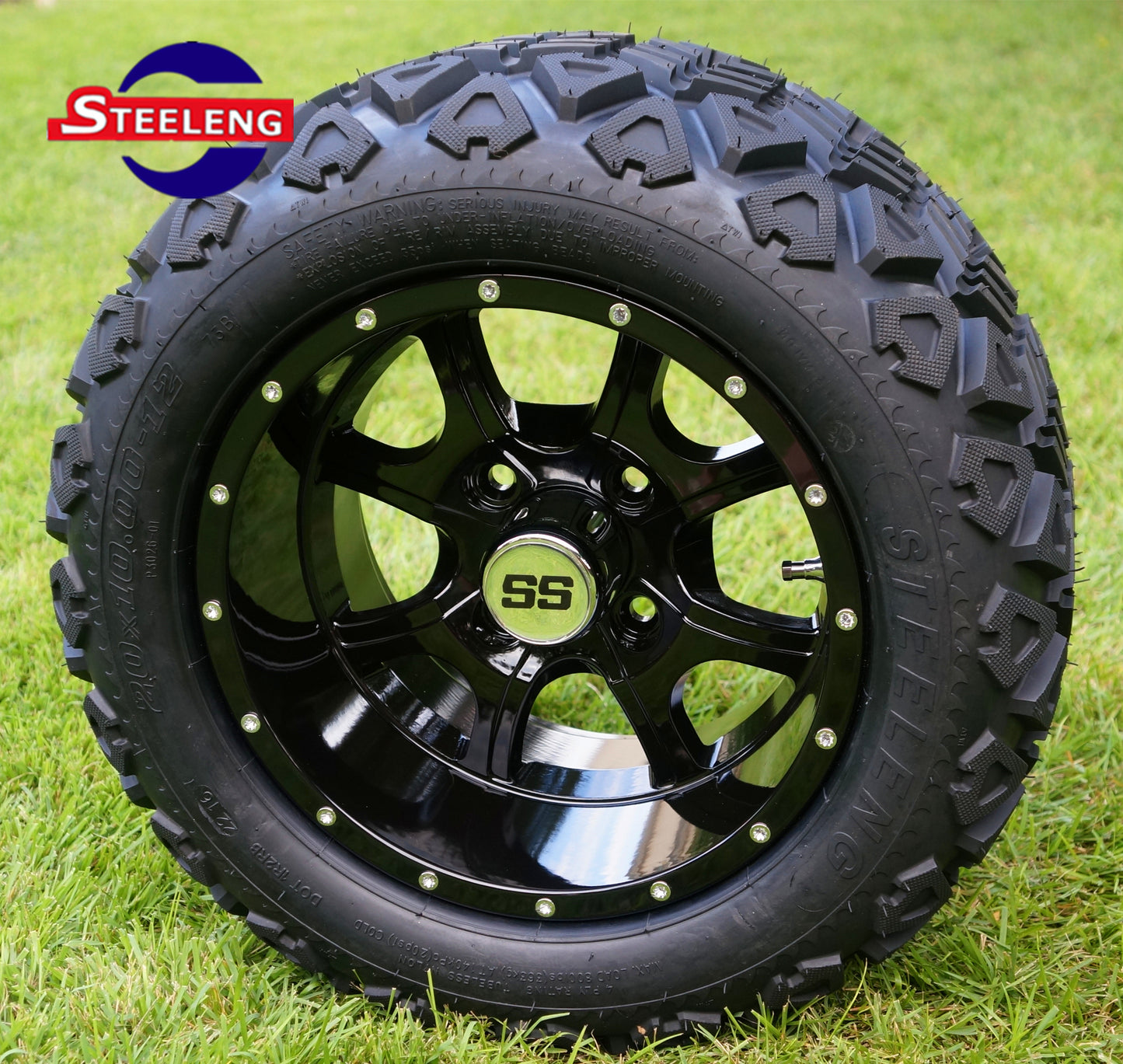 12"X7" BLACK 'NIGHT STALKER' ALUMINUM ALLOY WHEELS / 20X10-12 ALL-TERRAIN