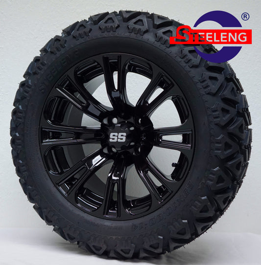 14"X7" BLACK 'VOODOO' ALUMINUM ALLOY WHEELS / TIRES (OPTIONAL) COMBO