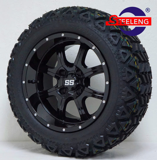 14"X7" BLACK 'NIGHT STALKER' ALUMINUM ALLOY WHEELS / 23X10X14 ALL TERRAIN TIRES