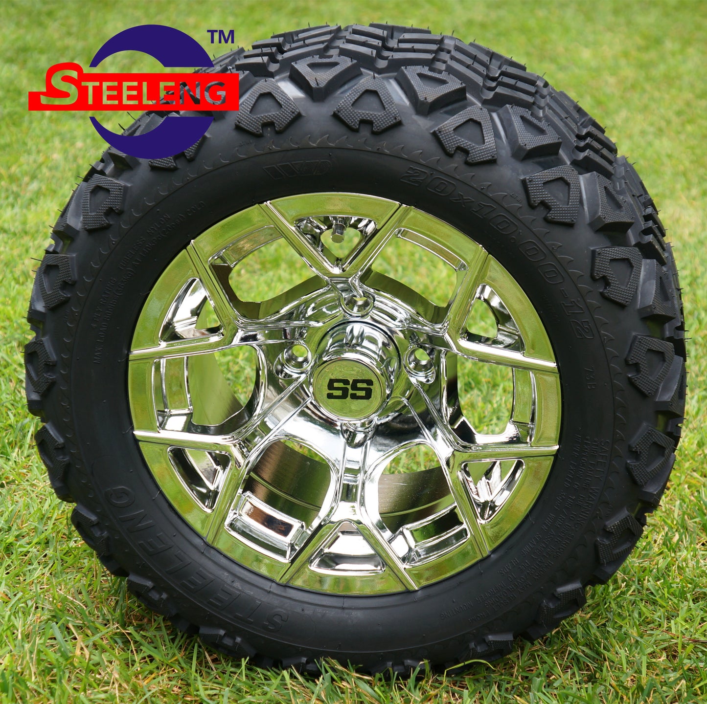 12"X7" CHROME 'RALLY' ALUMINUM ALLOY WHEELS / 20X10-12 ALL TERRAIN