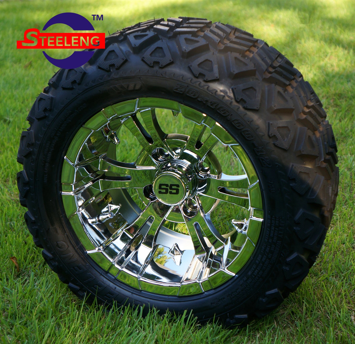 12"X7" CHROME 'VAMPIRE' ALUMINUM ALLOY WHEELS / 20X10-12 ALL TERRAIN