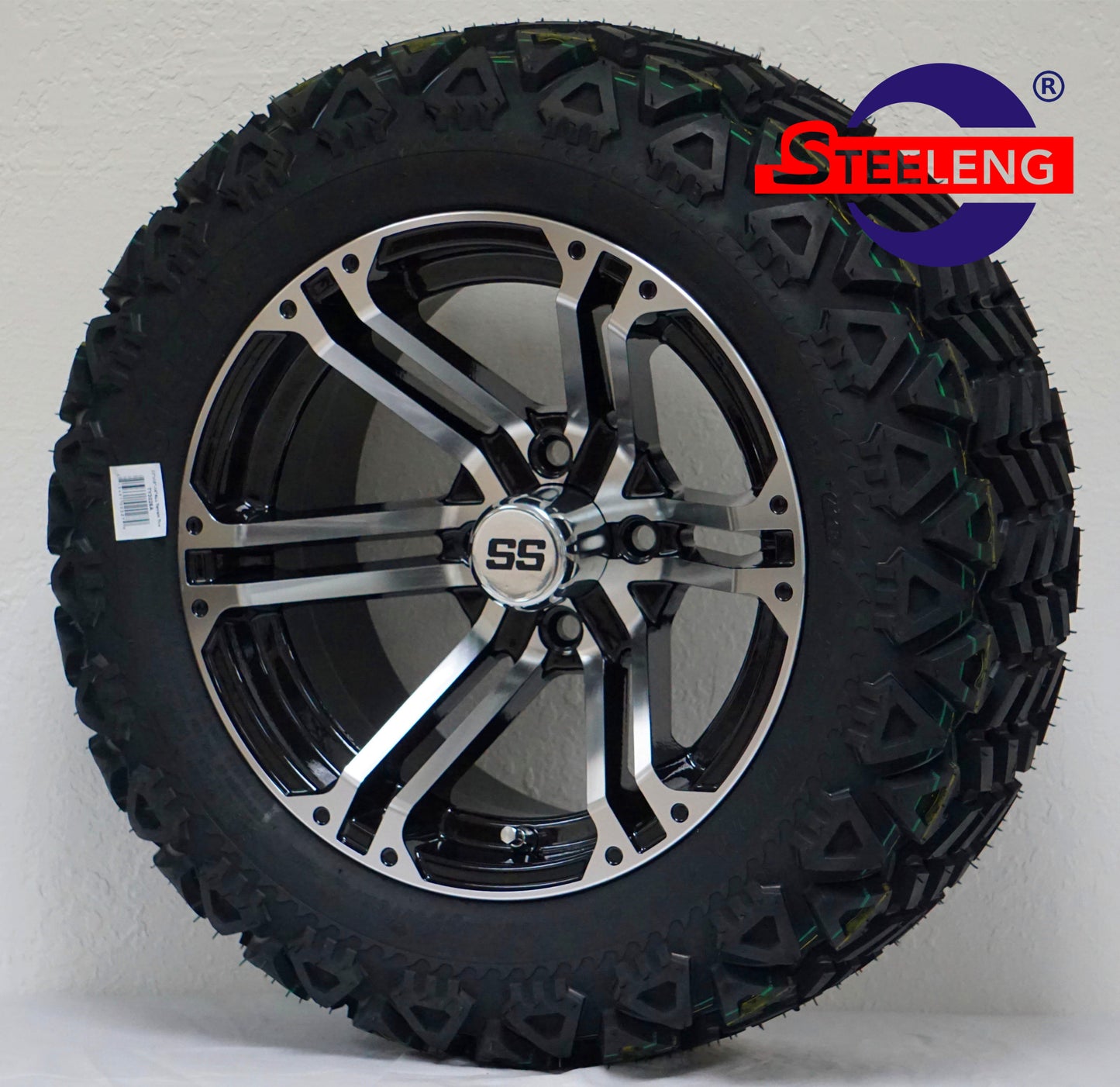 14"X7" MACHINED/BLACK 'TERMINATOR' ALUMINUM ALLOY WHEELS / 23X10X14 ALL TERRAIN TIRE