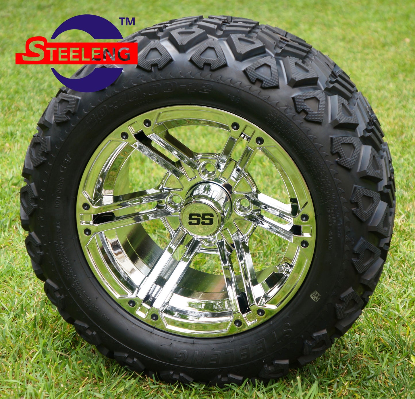 12"X7" CHROME 'TERMINATOR' ALUMINUM ALLOY WHEELS / 20X10-12 ALL TERRAIN