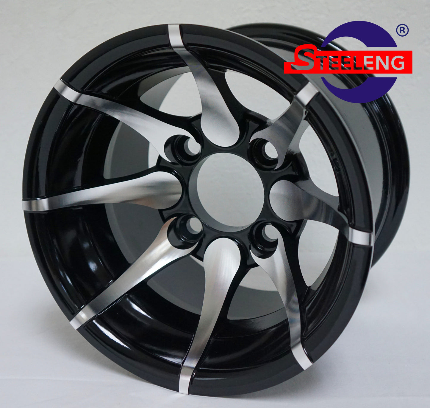 10"X7" MACHINED/BLACK 'KRAKEN' ALUMINUM ALLOY WHEELS / LOW PROFILE 205/50-10