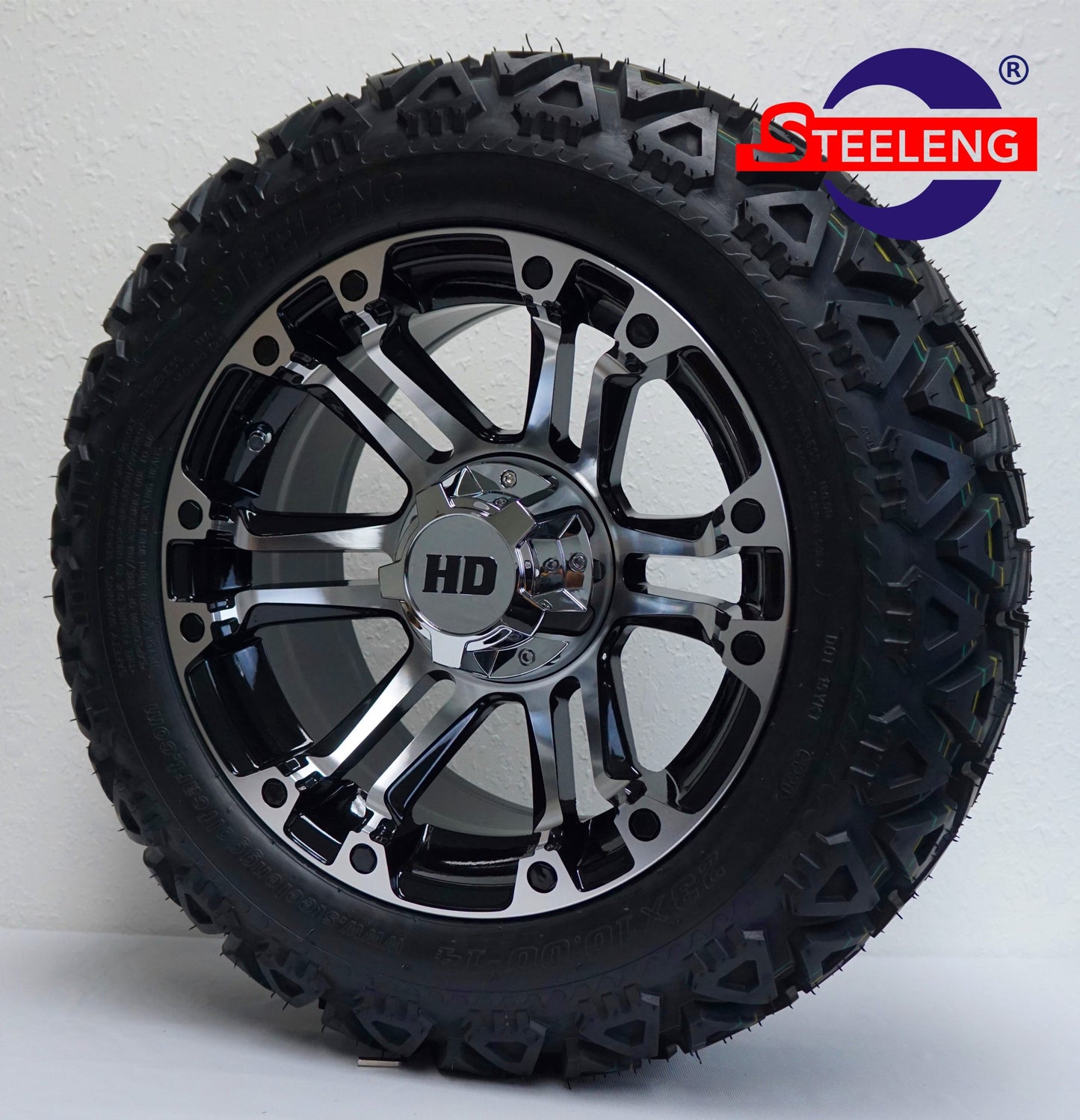 14"X7" MACHINED/BLACK 'RHINO' ALUMINUM ALLOY WHEELS / 23X10X14 ALL TERRAIN TIRE