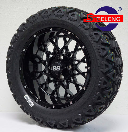 14"X7" BLACK 'VENOM' ALUMINUM ALLOY WHEELS / 23X10X14 ALL TERRAIN TIRES