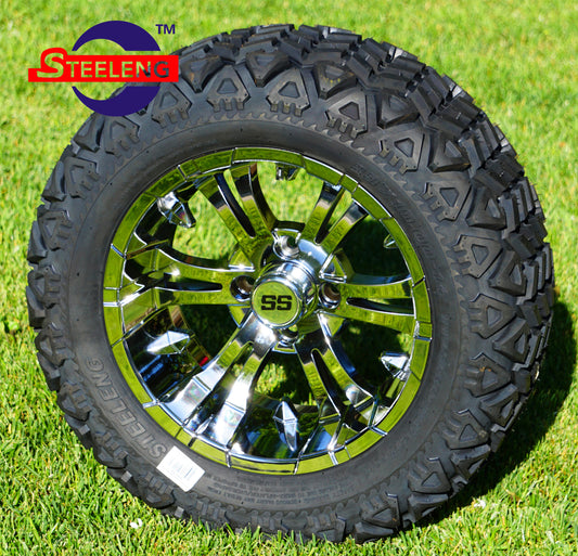 14"X7" CHROME 'VAMPIRE' ALUMINUM ALLOY WHEELS / 23X10X14 ALL TERRAIN TIRE