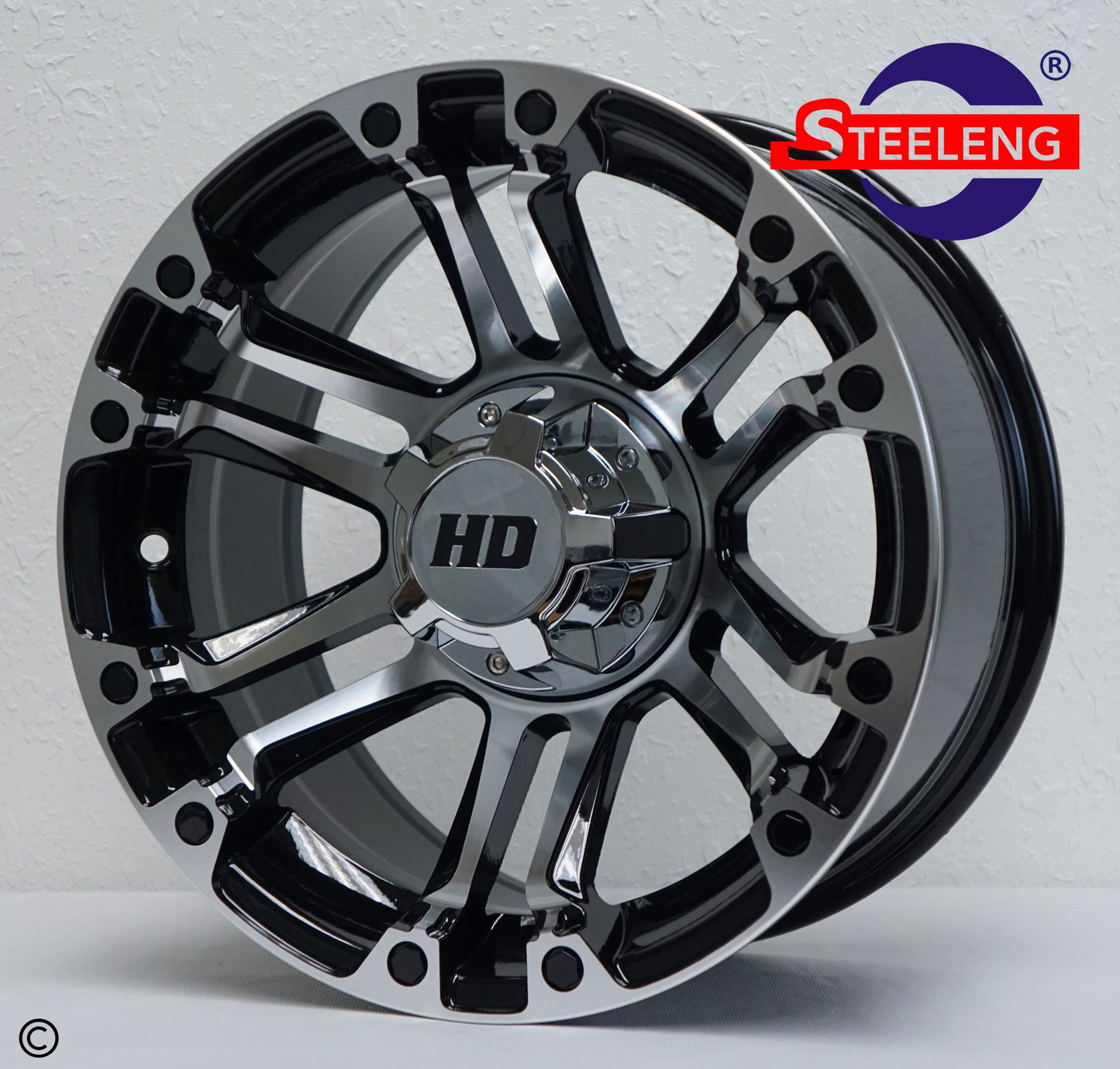 14"X7" MACHINED/BLACK 'RHINO' ALUMINUM ALLOY WHEELS / 23X10X14 ALL TERRAIN TIRE